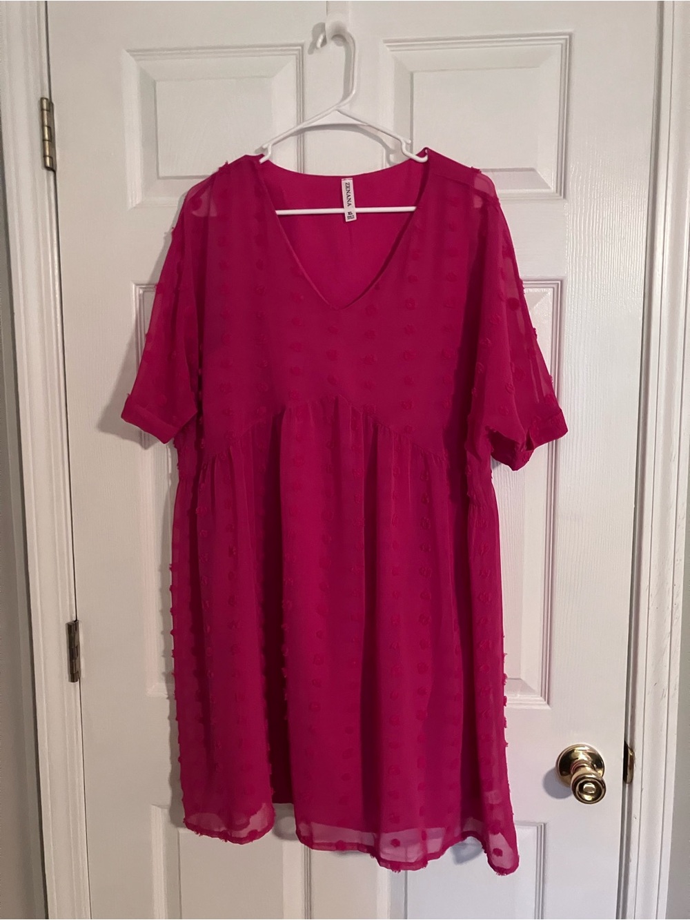 Zenana Outfitters Hot Pink Textured Babydoll Dress